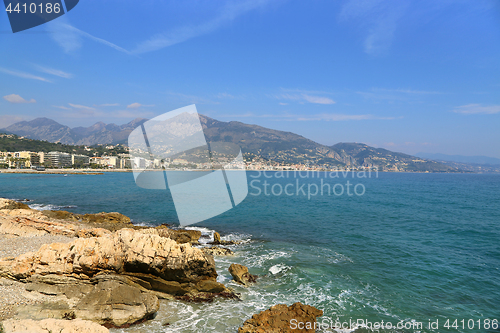 Image of Beautiful sea view on Menton from Cap Martin, French Riviera, Fr