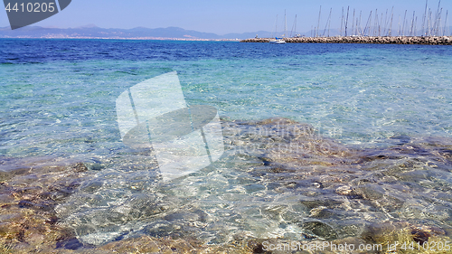 Image of Beautiful sea views with transparent turquoise water, yachts and