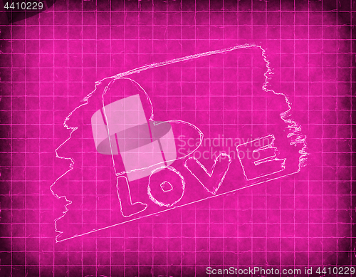 Image of Abstract heart and word Love on checkered vintage background