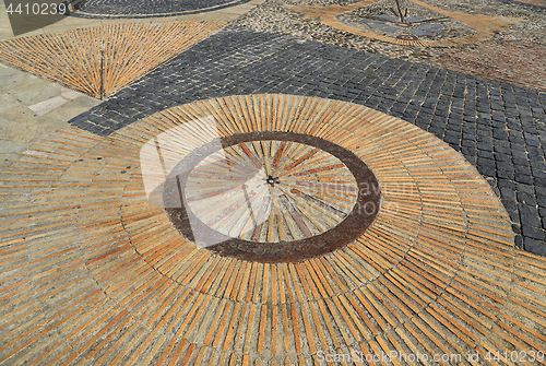 Image of Pavement with concentric pattern. Patterned floor walkway in the