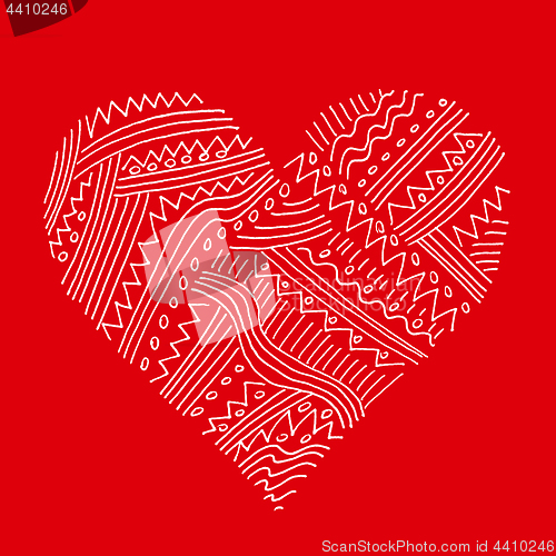 Image of Abstract white pattern heart on red 