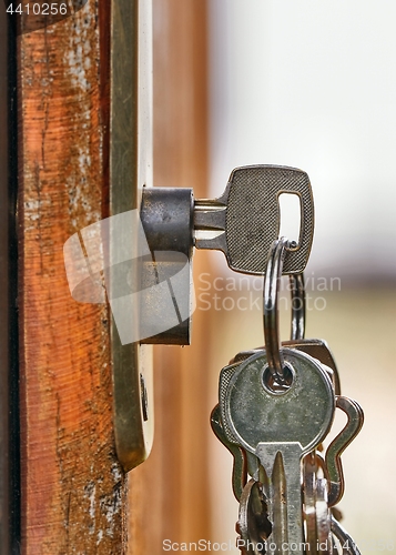 Image of Open garden gate with key