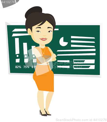 Image of Teacher or student standing in front of chalkboard
