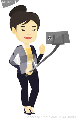 Image of Woman making selfie vector illustration.
