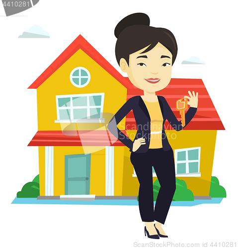 Image of Real estate agent with key vector illustration.