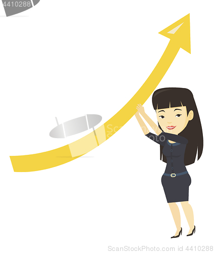 Image of Business woman holding arrow going up.