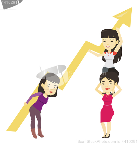 Image of Three business women holding growth graph.