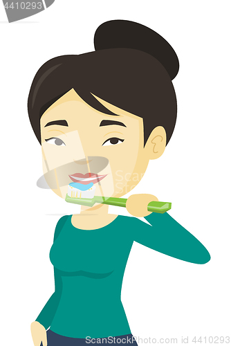 Image of Woman brushing her teeth vector illustration.