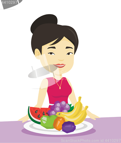 Image of Woman with fresh fruits vector illustration.