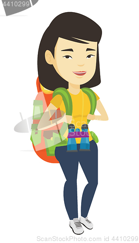 Image of Cheerful traveler with backpack.