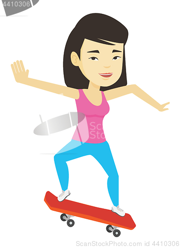 Image of Woman riding skateboard vector illustration.