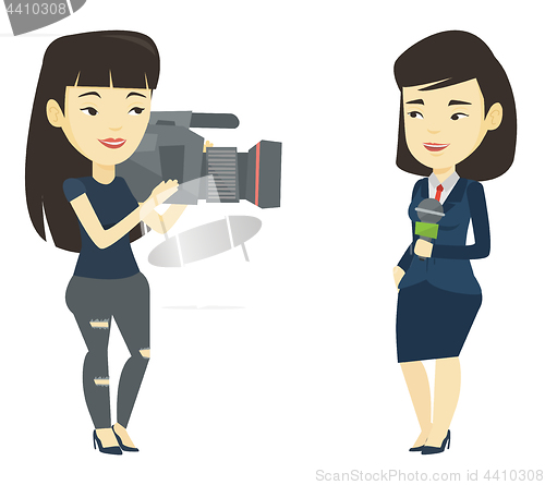 Image of TV reporter and operator vector illustration.