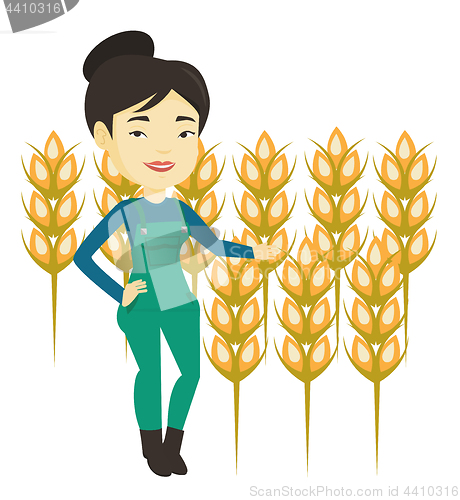 Image of Farmer in wheat field vector illustration.