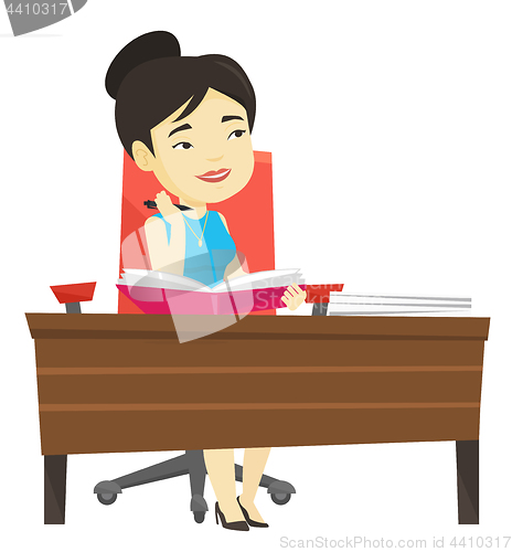 Image of Student writing at the desk vector illustration.