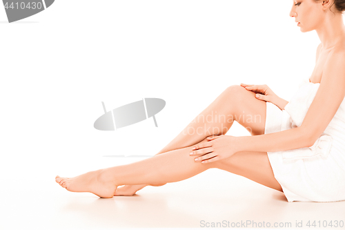 Image of Beautiful smooth and shaved woman\'s legs.