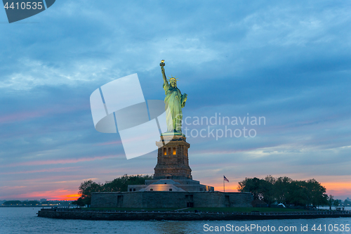 Image of Statue of Liberty at dusk, New York City, USA