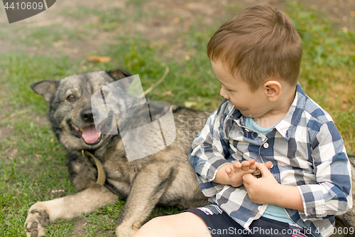 Image of Boy hugging his dog