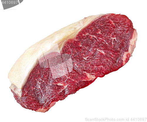 Image of raw dry aged strip loin steak