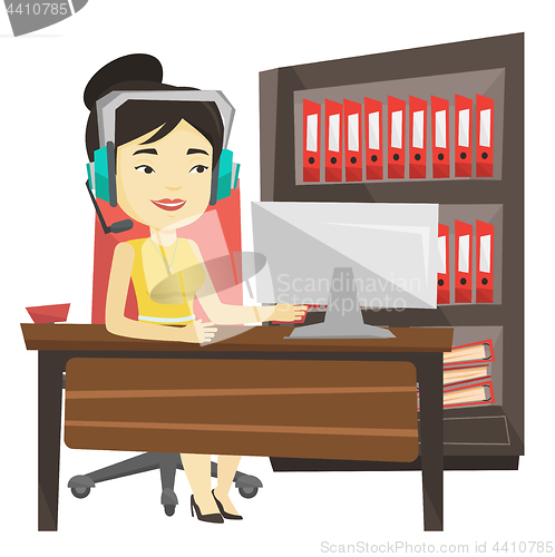 Image of Woman playing computer game vector illustration.