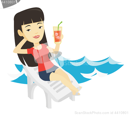 Image of Woman relaxing on beach chair vector illustration.