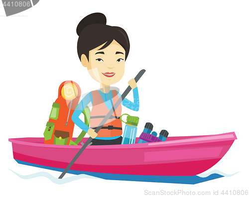 Image of Woman riding in kayak vector illustration.