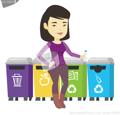 Image of Woman throwing away plastic bottle.