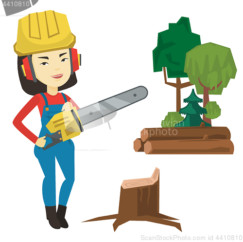 Image of Lumberjack with chainsaw vector illustration.