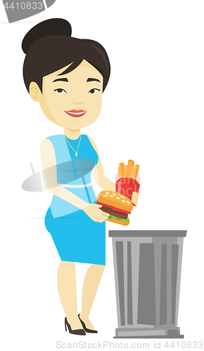 Image of Woman throwing junk food vector illustration.
