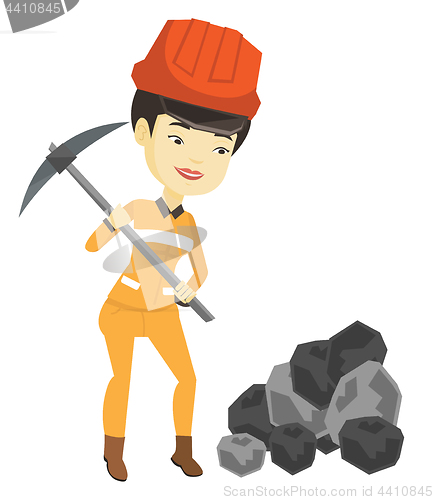 Image of Miner working with pickaxe vector illustration.