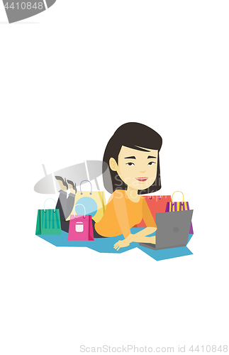 Image of Woman shopping online vector illustration.