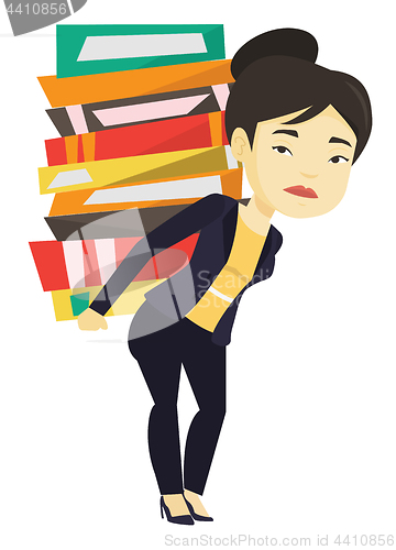 Image of Student with pile of books vector illustration.