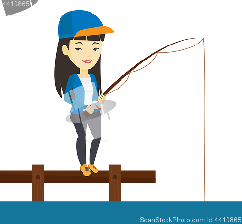 Image of Man fishing on jetty vector illustration.