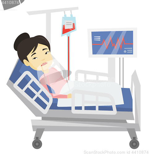 Image of Woman lying in hospital bed vector illustration.