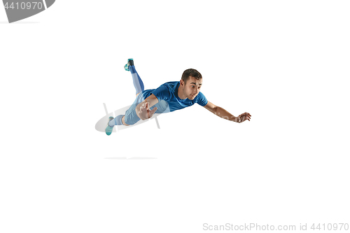 Image of Professional football soccer player isolated white background