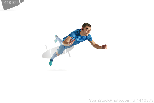 Image of Professional football soccer player isolated white background