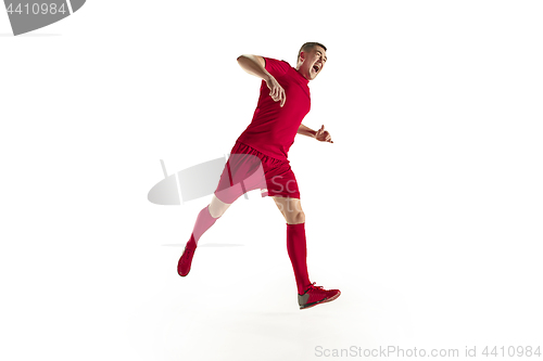 Image of Professional football soccer player isolated on white background