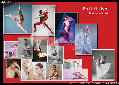 Image of The conceptual collage about sorrows and joys of ballerina