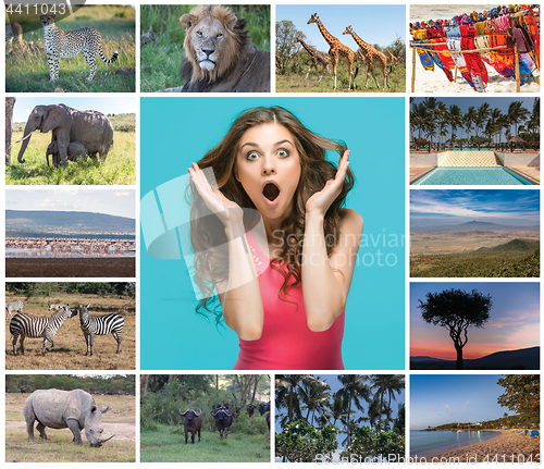 Image of Collage from images of wildlife and beautiful views of the Kenya