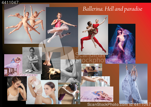 Image of The conceptual collage about sorrows and joys of ballerina