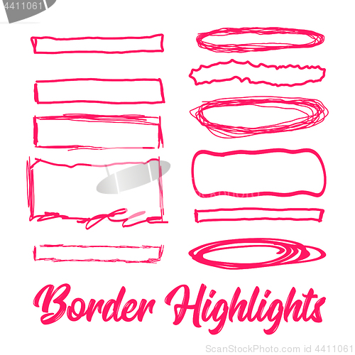 Image of Hand drawn highlighter elements. Vector borders