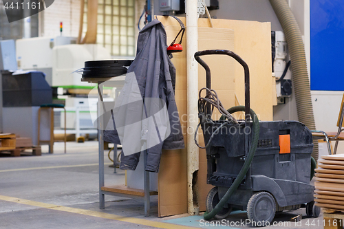 Image of jacket and earmuffs at industrial workshop