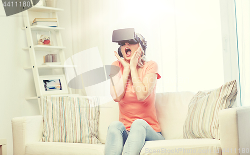 Image of woman in virtual reality headset or 3d glasses