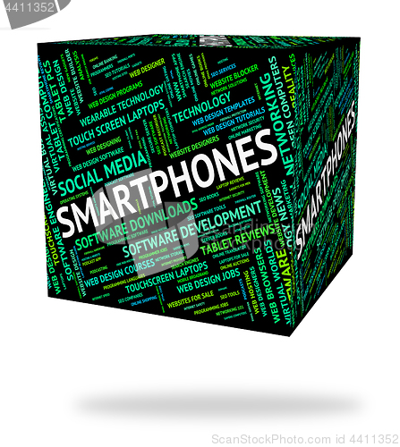 Image of Smartphones Word Shows Web Internet And Mobile