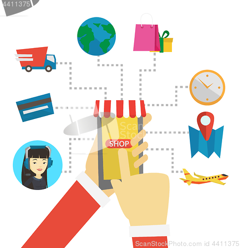 Image of Online shopping vector flat design illustration.