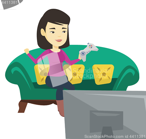 Image of Woman playing video game vector illustration.