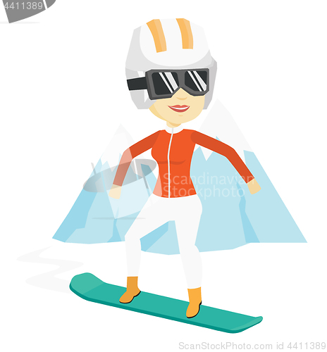 Image of Young woman snowboarding vector illustration.