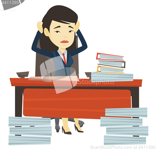 Image of Despair business woman working in office.