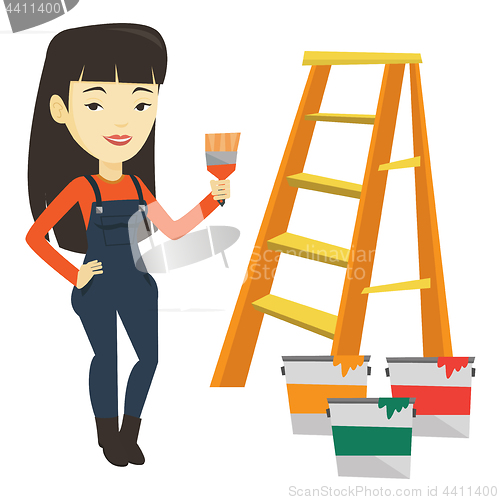 Image of Painter with paint brush vector illustration.