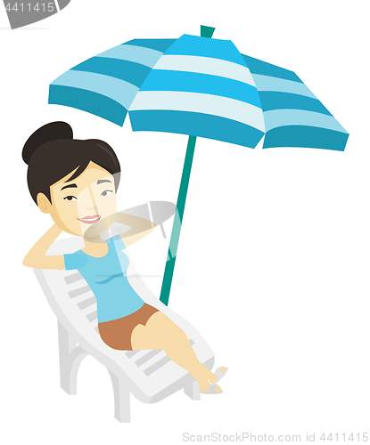 Image of Woman relaxing on beach chair vector illustration.