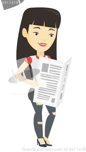 Image of Woman reading newspaper vector illustration.